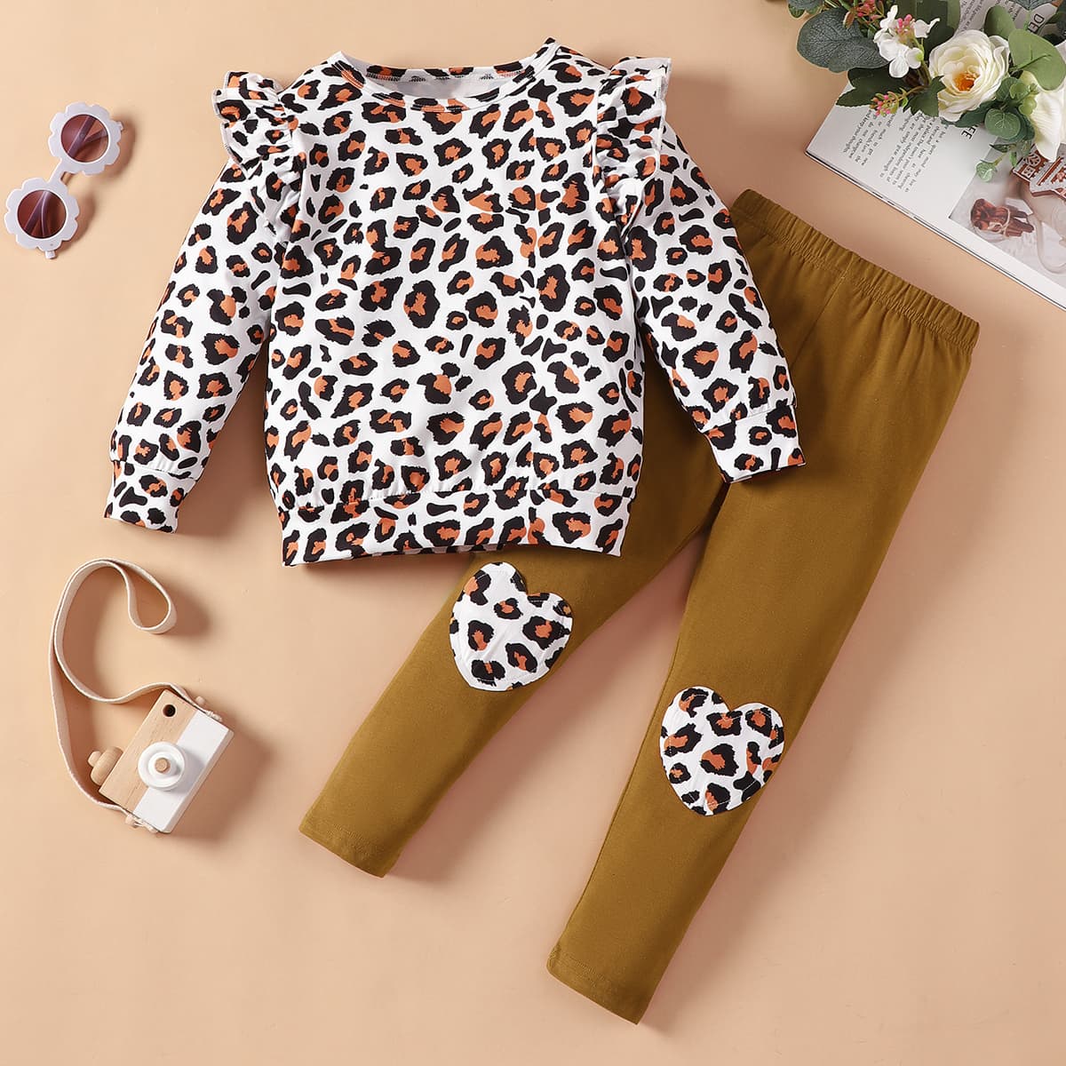 2pcs baby  toddler leopard print  top and pant set