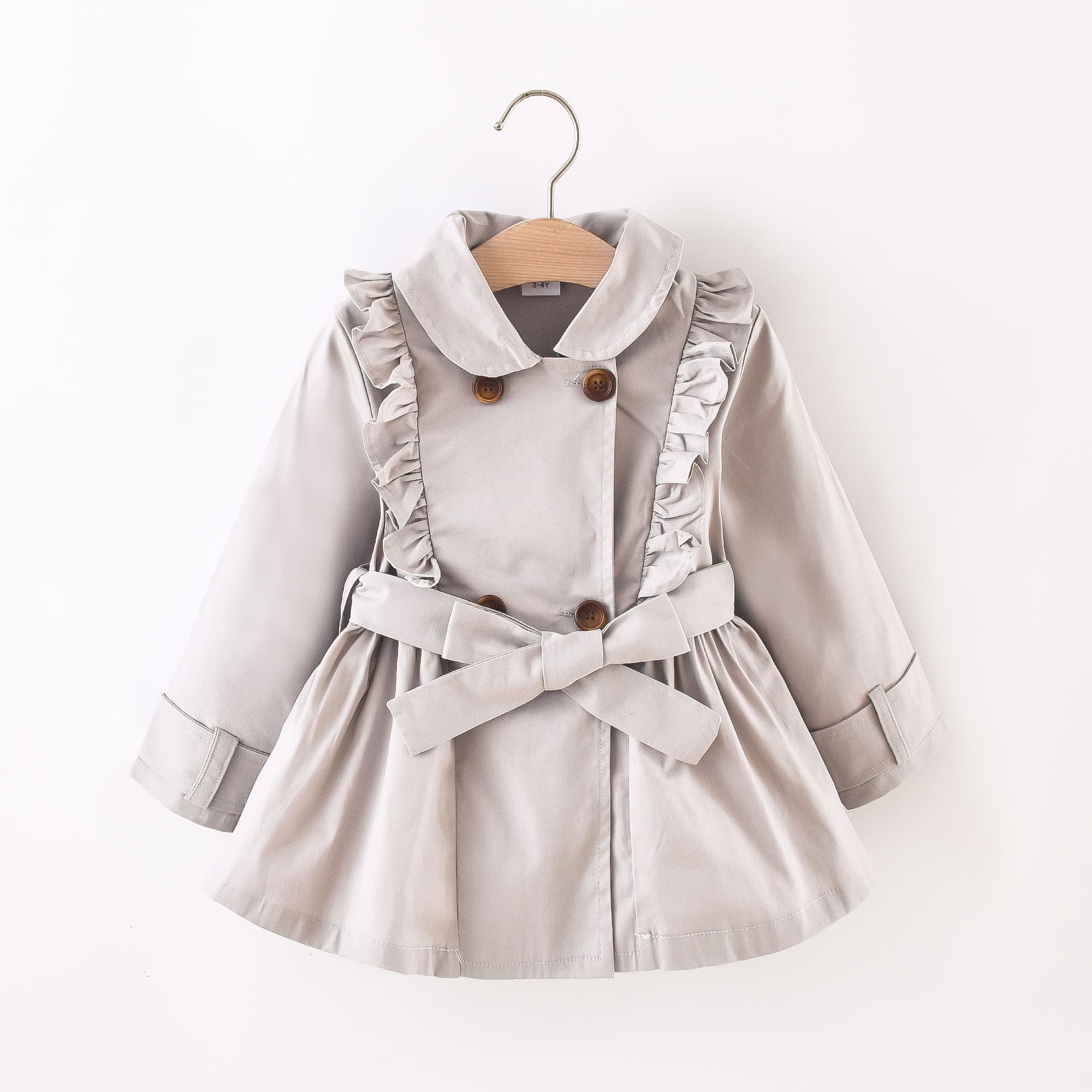 toddler girl doll  collar ruffled  double breasted  belted trench coat