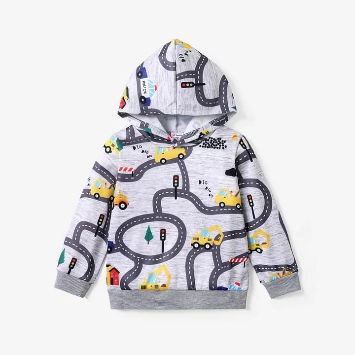 toddler boy road vehicle print hoodie sweatshirt