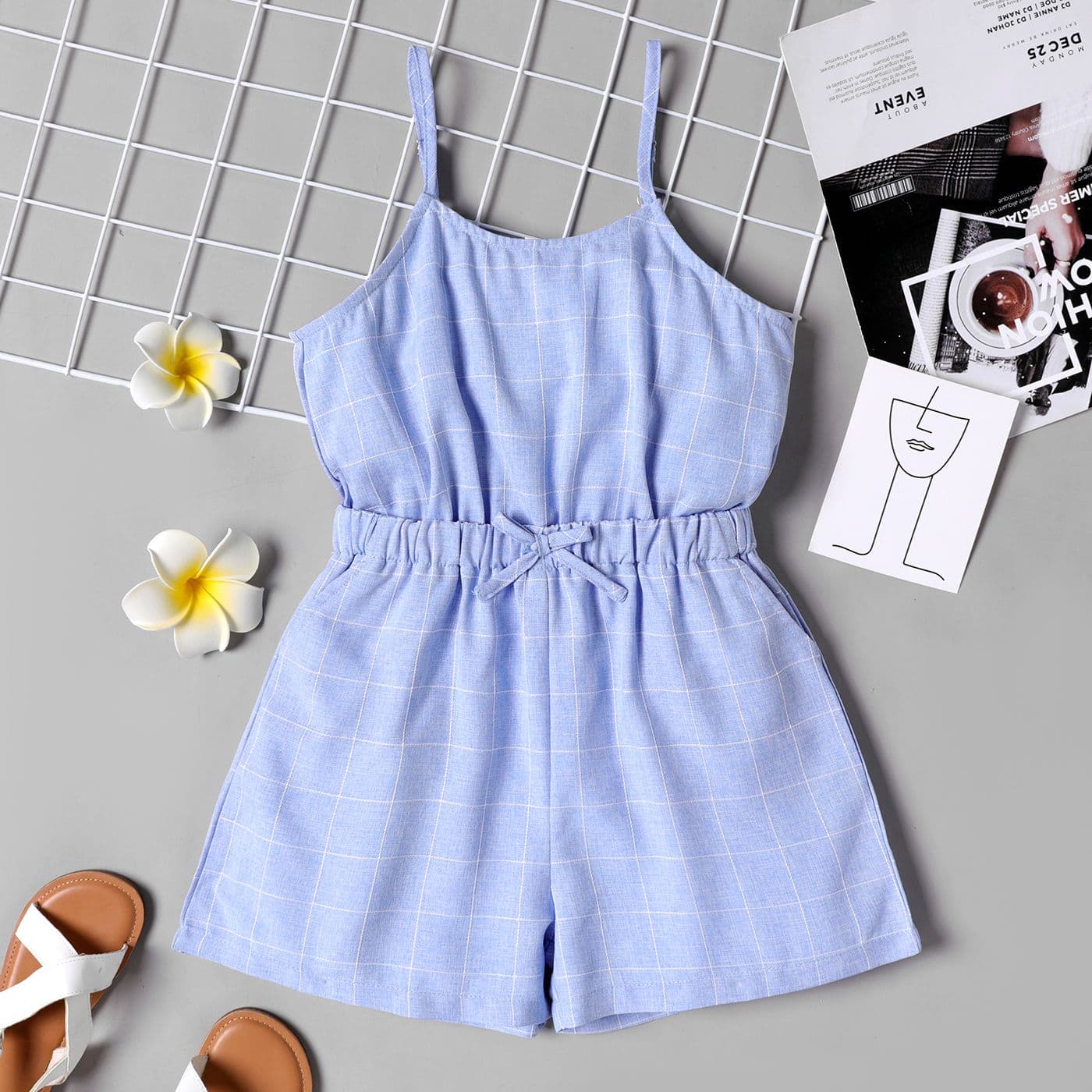kid girl plaid slip rompers