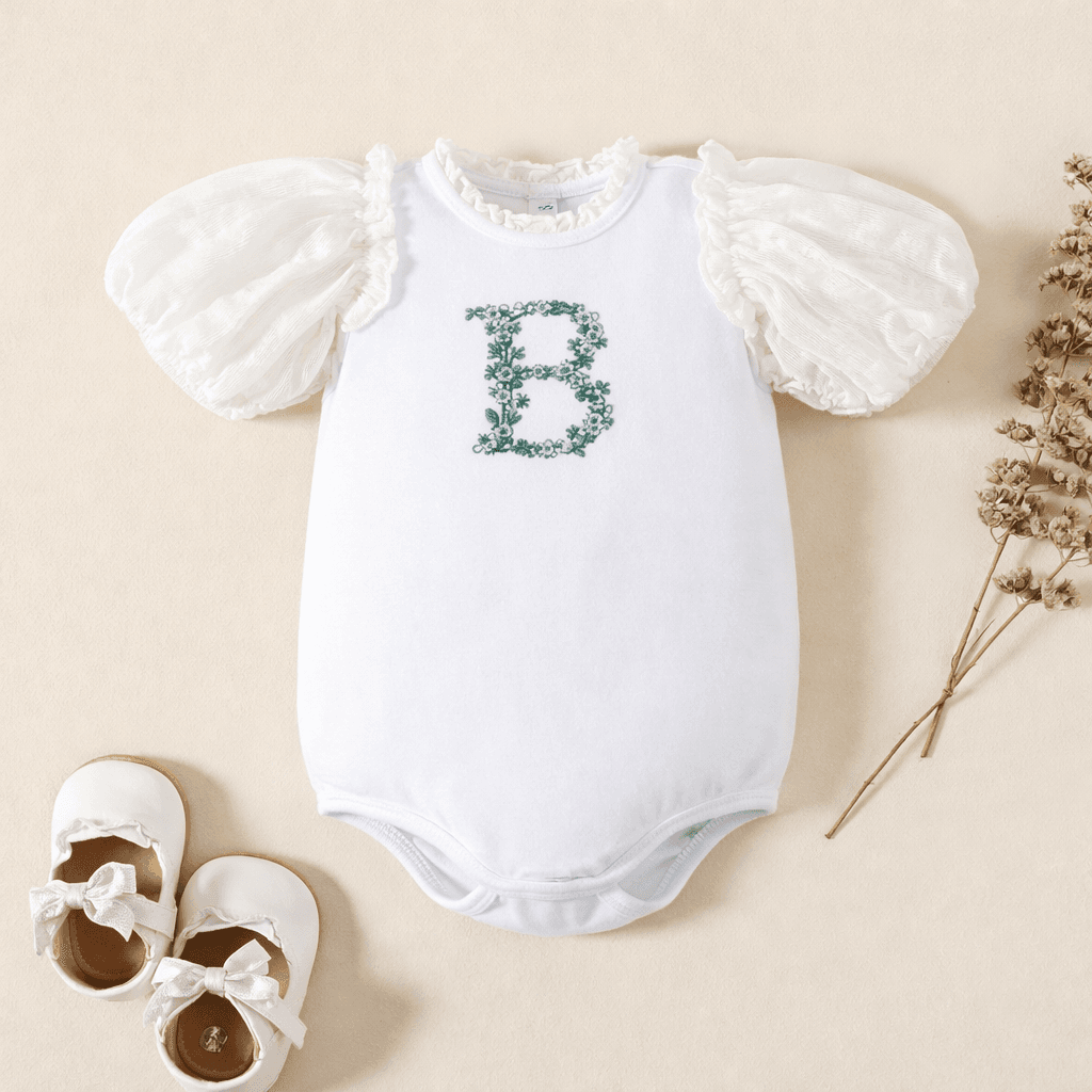 baby romper with letter embroidery