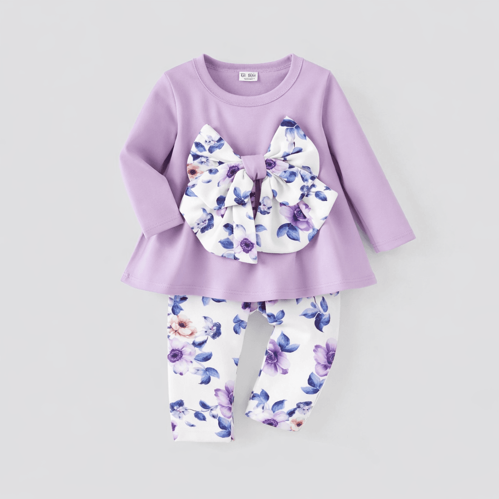 lilac floral girls' outfit flat lay