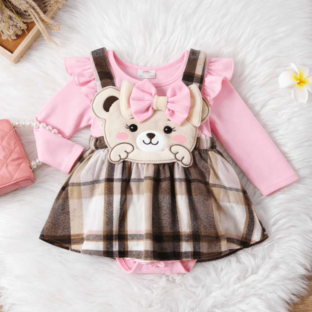 adorable plaid dress with deer appliqué