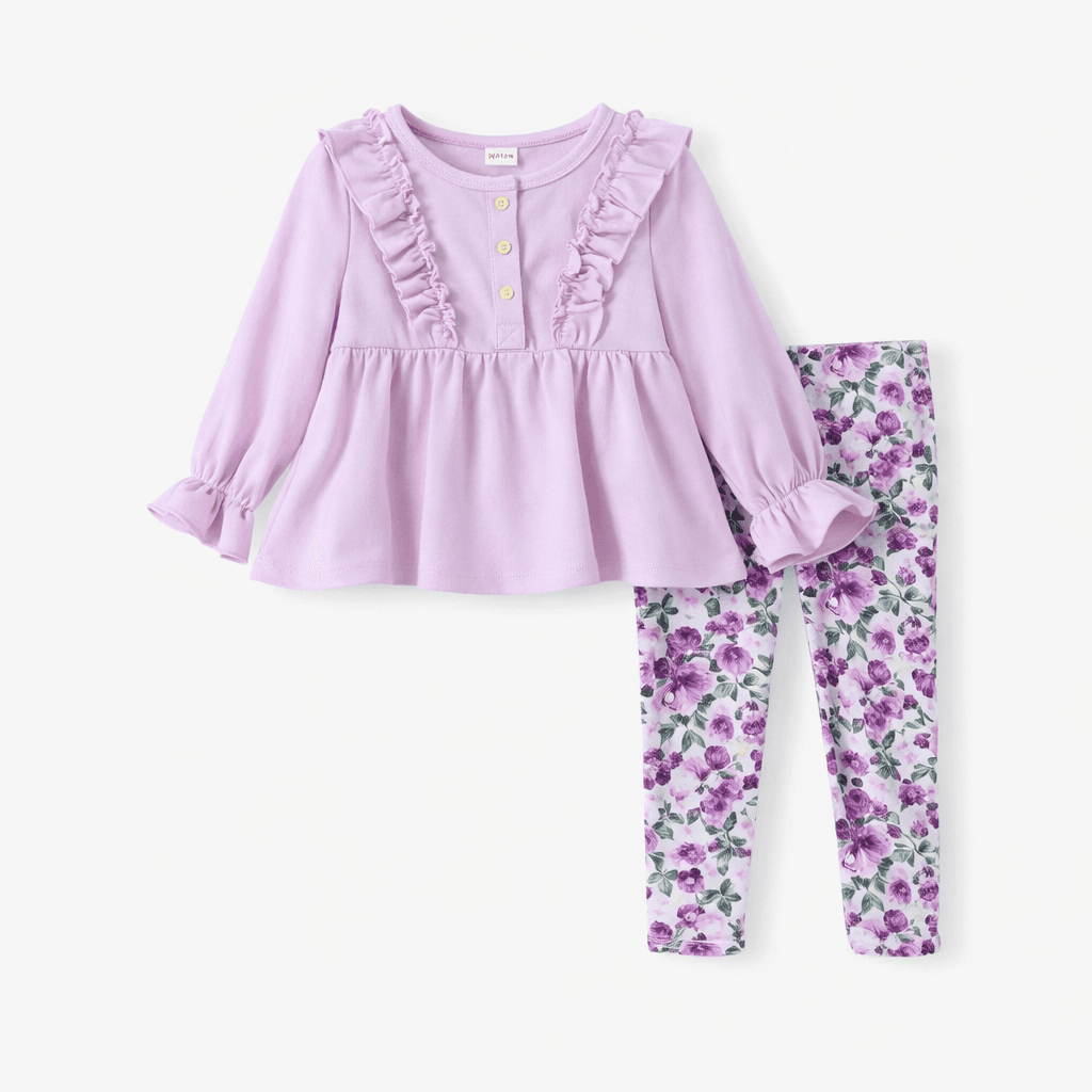 pastel floral outfit laid flat