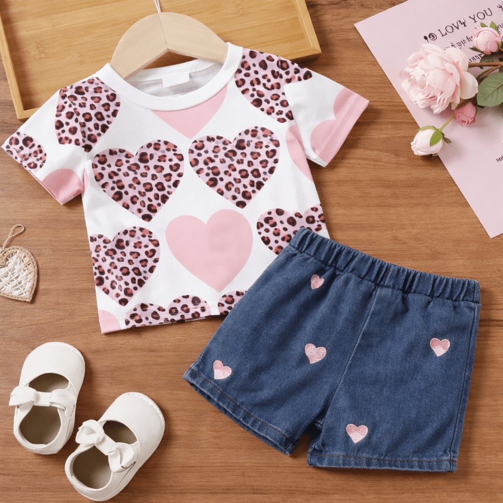 2 pc denim short and floral top baby set